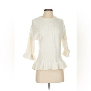 Kate Spade Broome Street Cable Knit Sweater with Ruffled Hem and Flared Sleeves